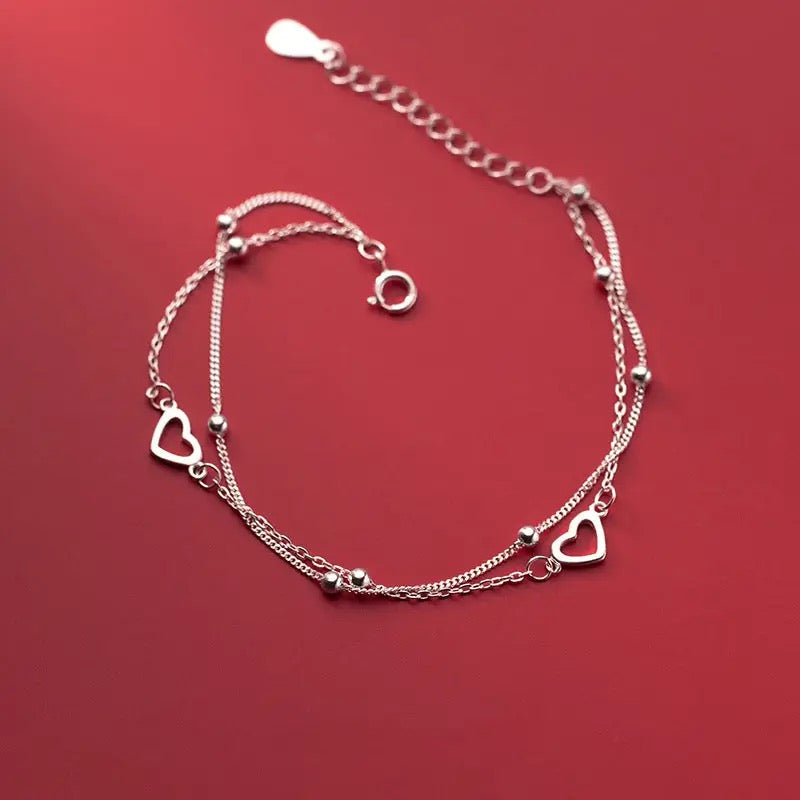 HEART BEAD CHARM DOUBLE LAYERED BRACELET