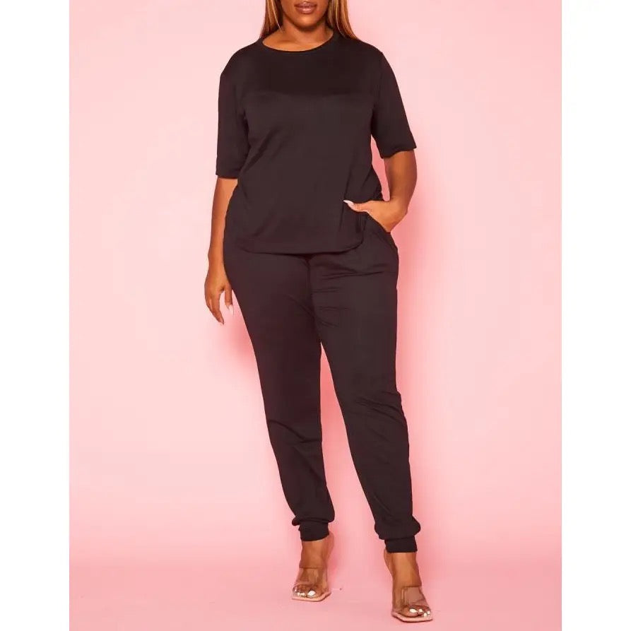 PLUS SIZE WOMEN HALF SLEEVE JOGGER PANT SET