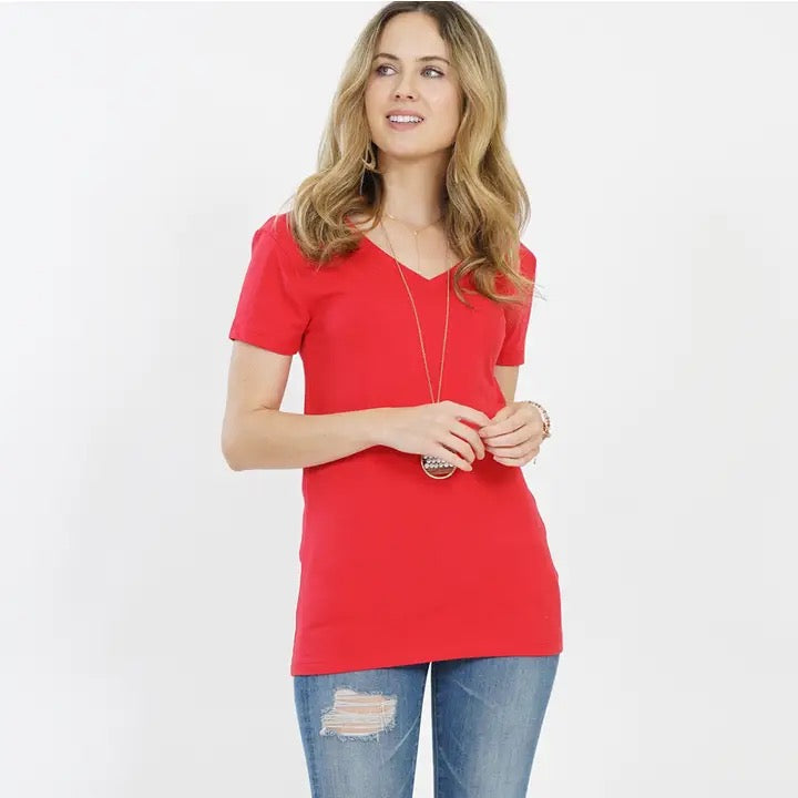 V NECK COTTON TEE