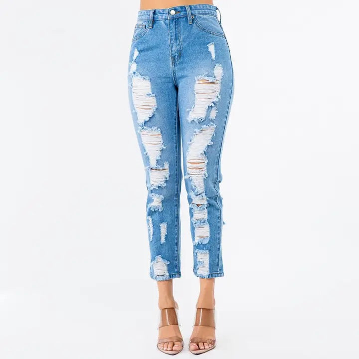 HIGH WAIST DISTRESSED JEANS