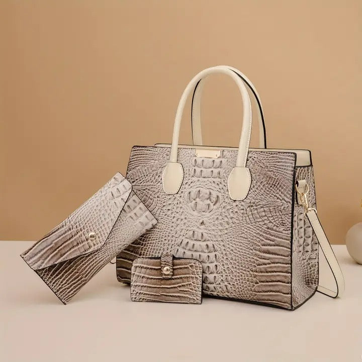 CROCODILE PRINT 3PC SET SHOULDER BAG