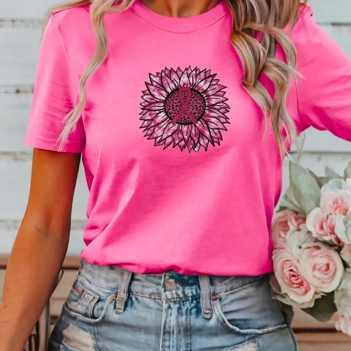 BREAST CANCER PINK SUPPORT SUNFLOWER T-SHIRT