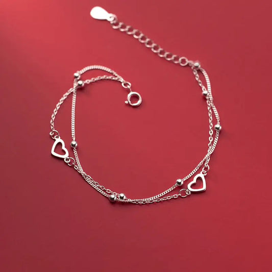 HEART BEAD CHARM DOUBLE LAYERED BRACELET