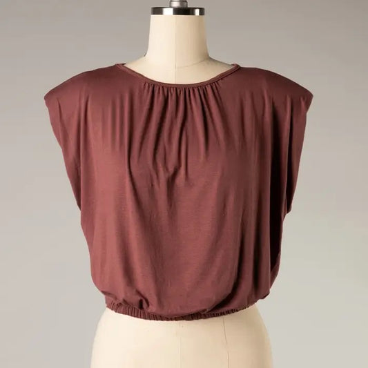 PADDED SHOULDER JERSEY KNIT TOP