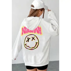 HAPPY FACE FRONT BACK GRAPHIC WOMEN HOODIE