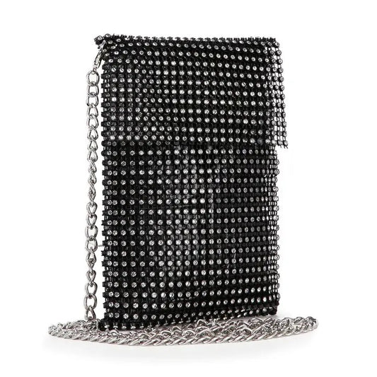 RHINESTONE METAL MESH CELL PHONE CROSSBODY