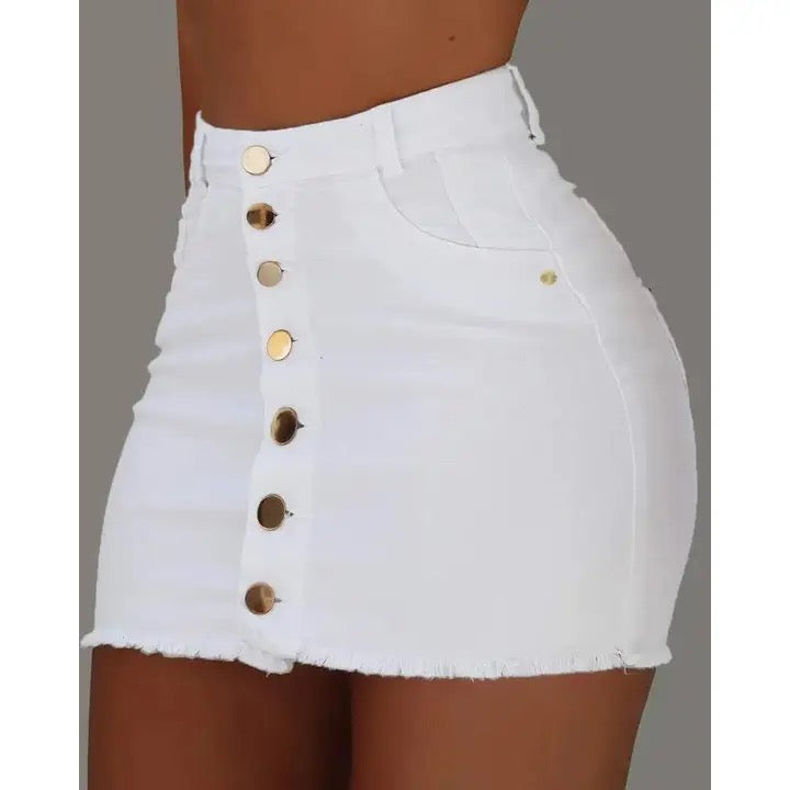 BUTTON FLY DENIM SKIRT