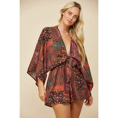 BATWING SLEEVED BOHO MIX PRINT ROMPER