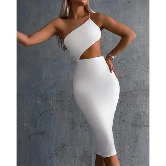ONE SHOULDER CUTOUT BACKLESS DRESS