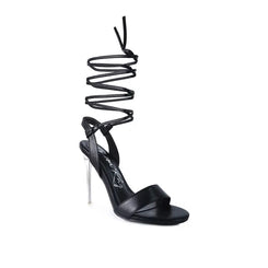 SHEENY CLEAR STILETTO LACE UP SANDAL