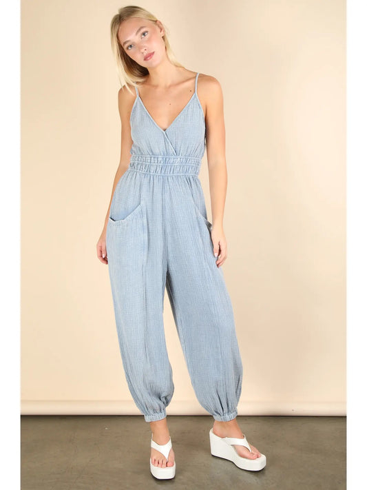 MINERAL WASH COTTON GAUZE JUMPSUIT